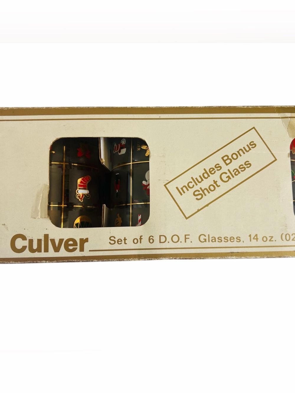 Vintage Culver 'Christmas Potpourri' Collection Set of 6 Glasses 1 Shot Glass
